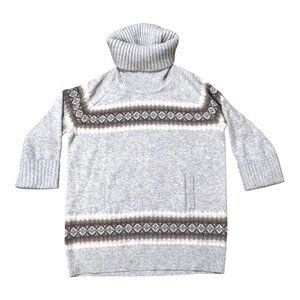 Gap Womens Lambs Wool Nylon Turtleneck Sweater M Gray Fair Isle Pattern Striped